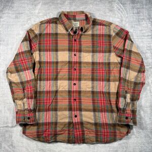 L.L. Bean Shirt Mens Large Brown Red Plaid Traditional Fit Flannel Outdoors Y2K